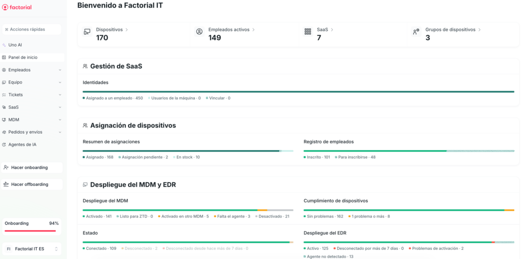 A dashboard in Factorial's IT inventory module